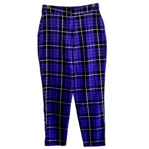 Purple Plaid high waist flat style slacks cropped ankle Nasty Gal office goth